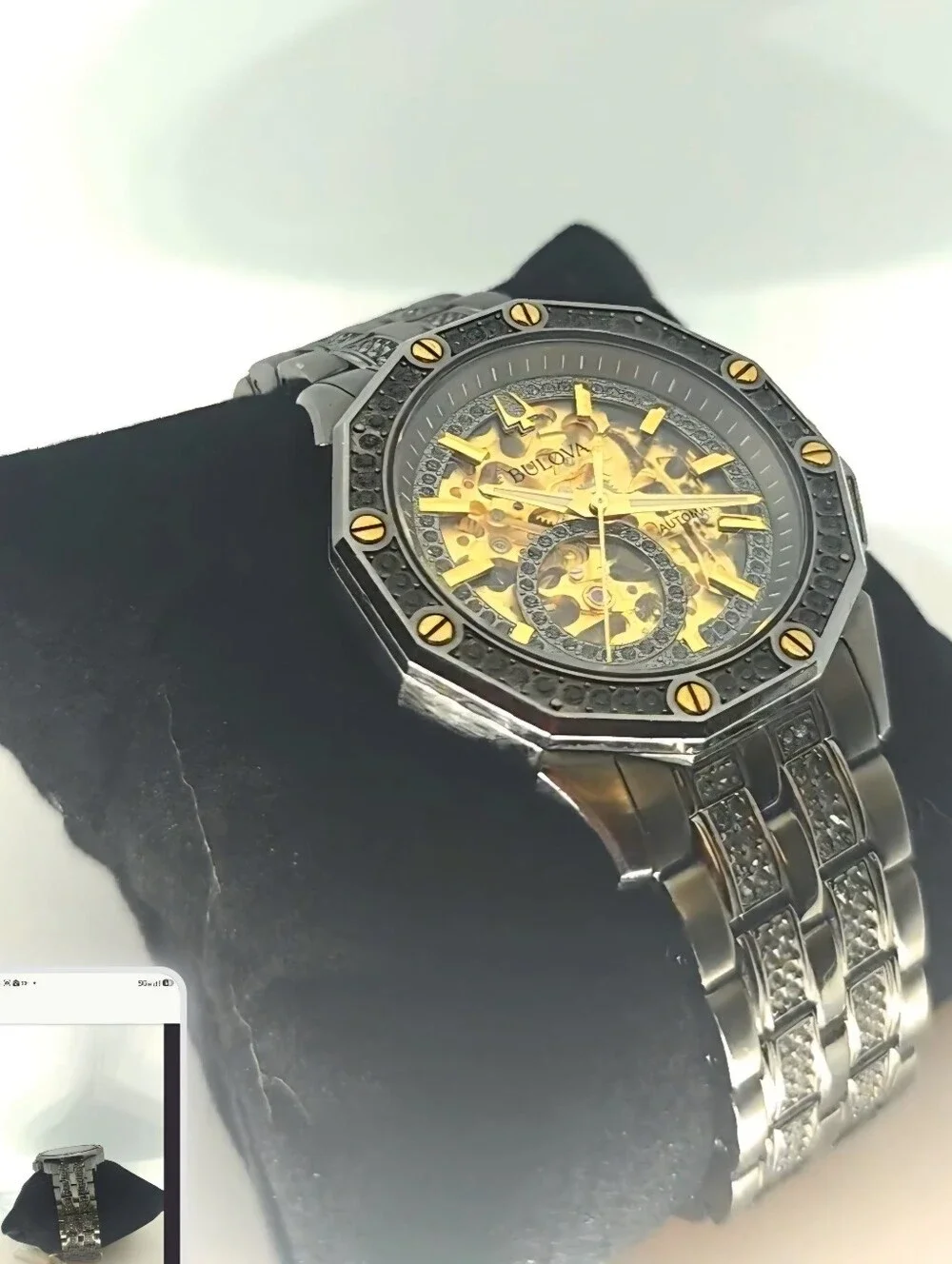 Bulova Two-Tone Skeleton Automatic Watch - Gold & Silver